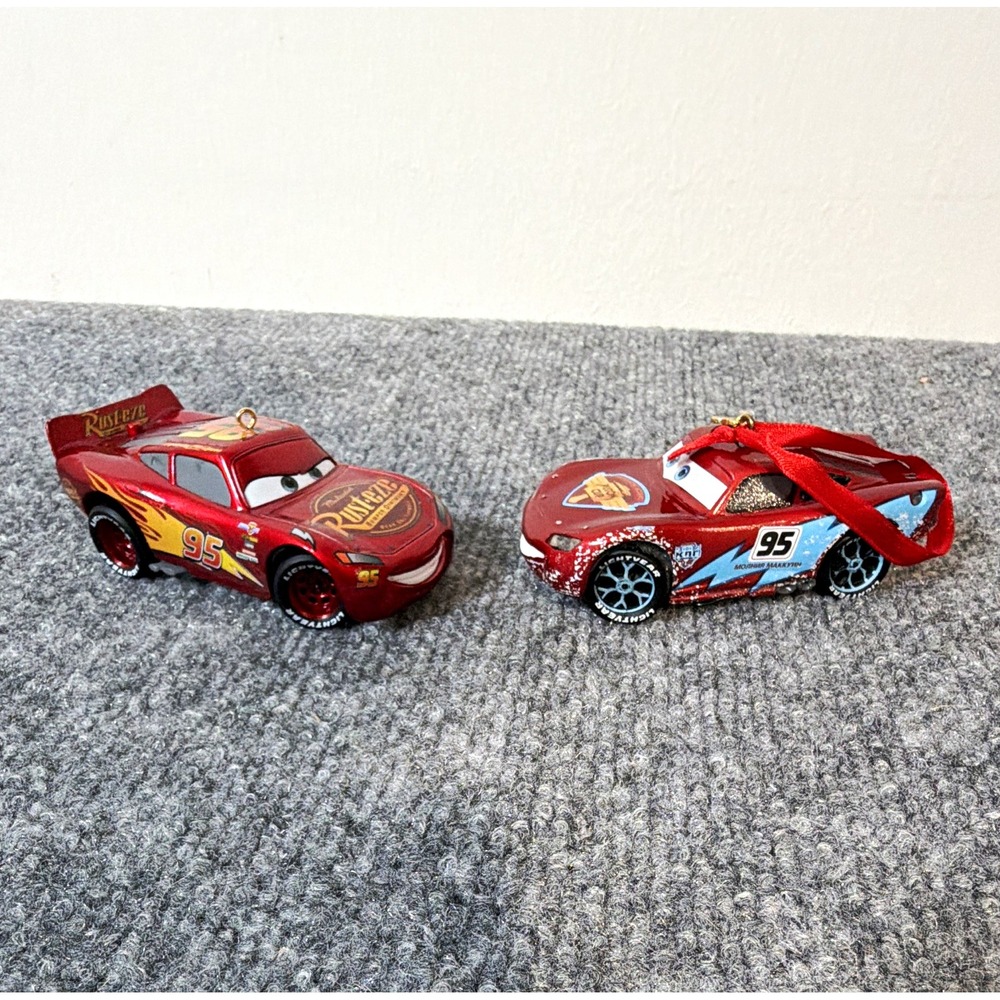 Disney Pixar Cars Lightning McQueen #95 Red Toy Car Christmas ornament Lot of 2